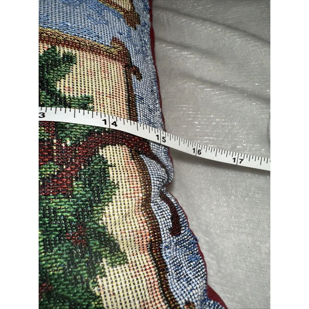 Holiday Tapestry Pillow Festive Christmas‎ Wreath Tree & Cardinal 14.5 X 14.5